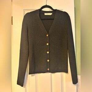 Tory Burch Black Ribbed Cardigan